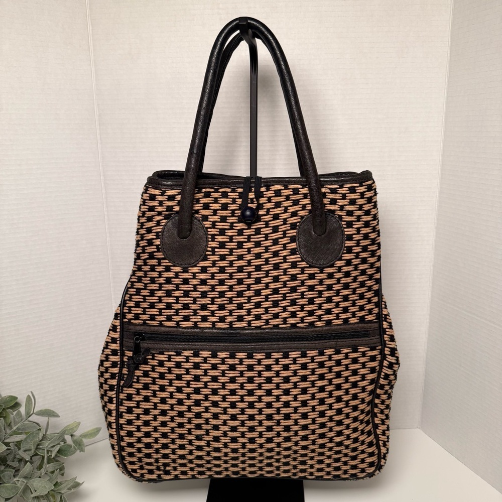 Deja Vous Black and Tan Woven Hand Bag, Recycled Paper Collection, Eco Friendly